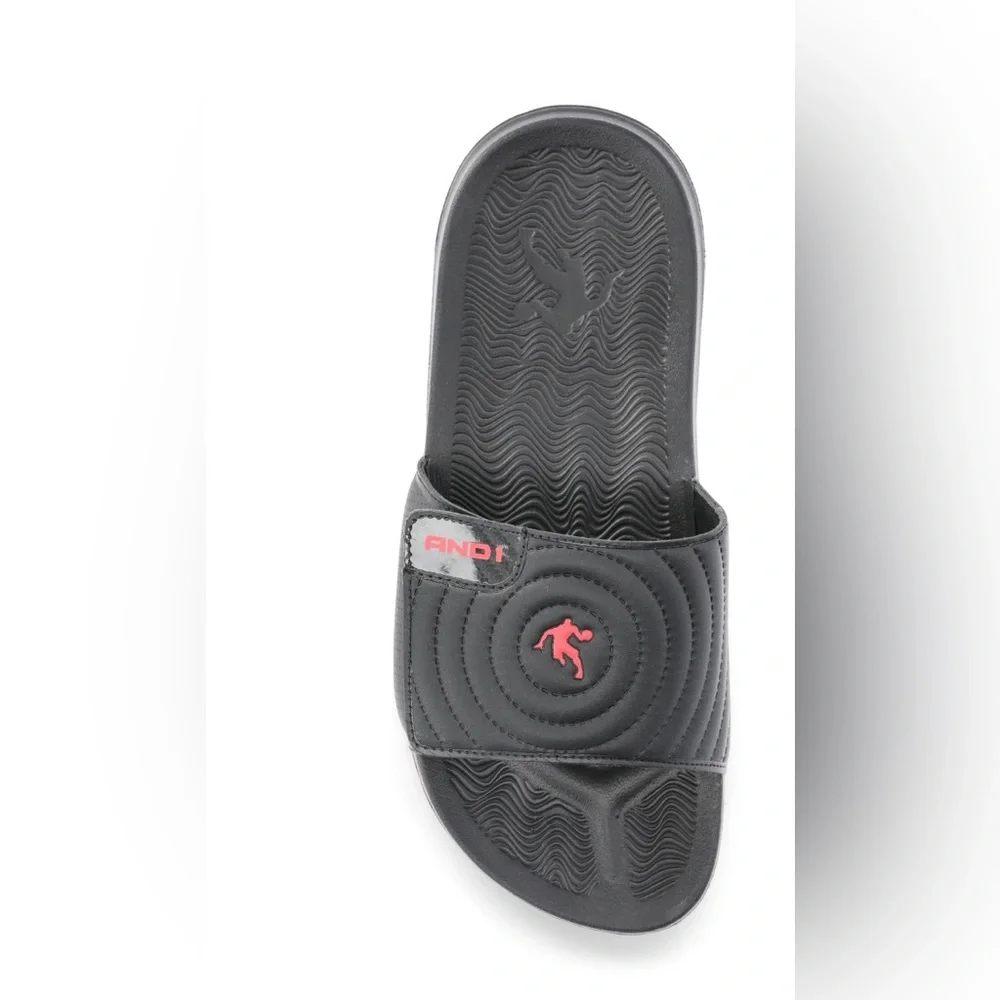 AND1 Athletic Adjustable Swirl Sandals Men’s Size 7 Black Red Comfort Slides NWT